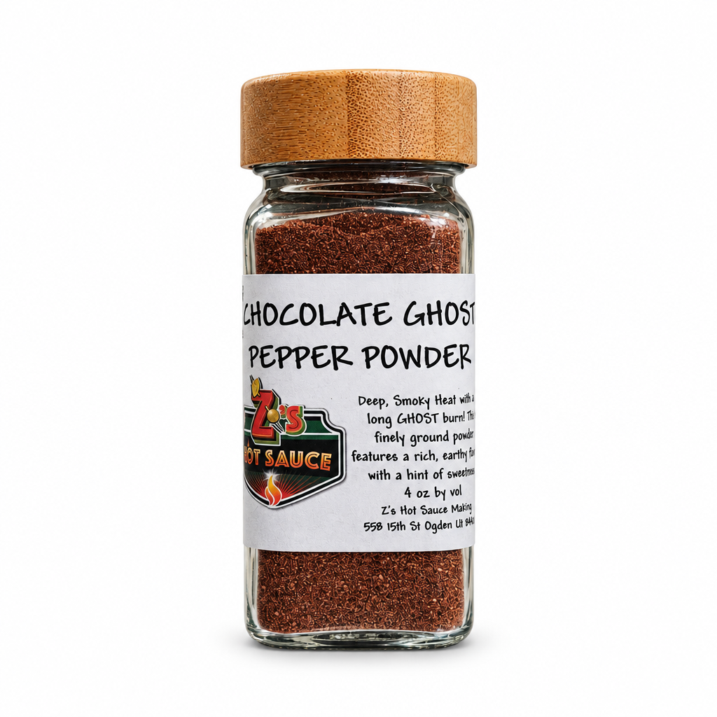 Chocolate Ghost Pepper Powder bottle on a white background