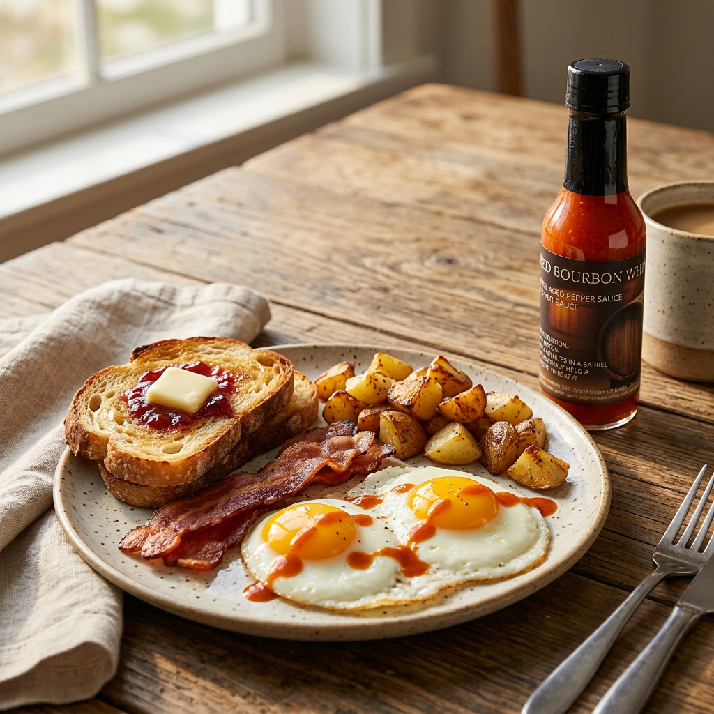 Egg breakfast with Z's barrel-aged sauce