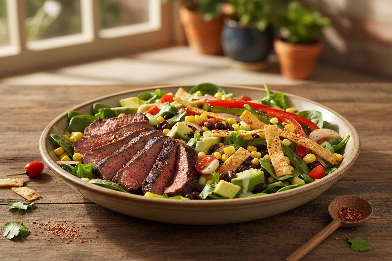 Tex-Mex Steak Fajita Salad with Pequin
