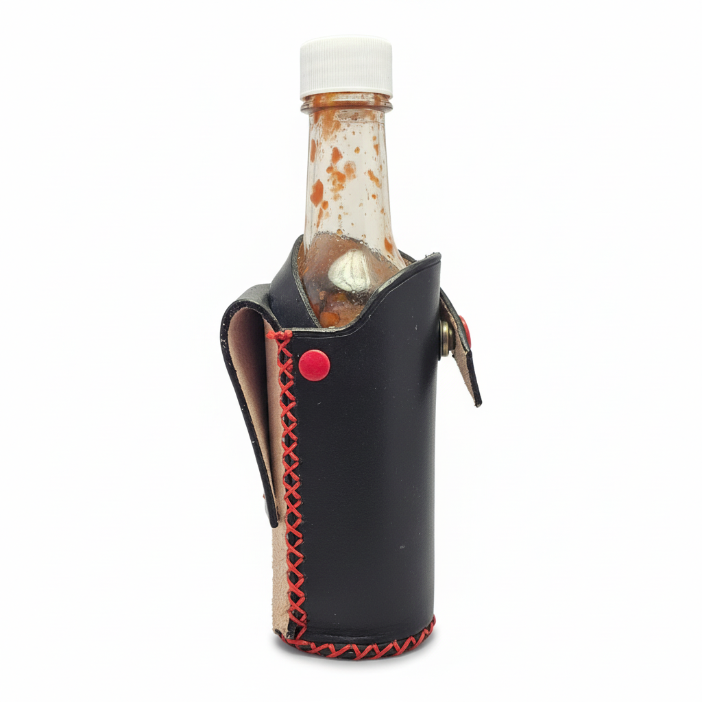 Black Leather Holster with Red Stitching - White Background