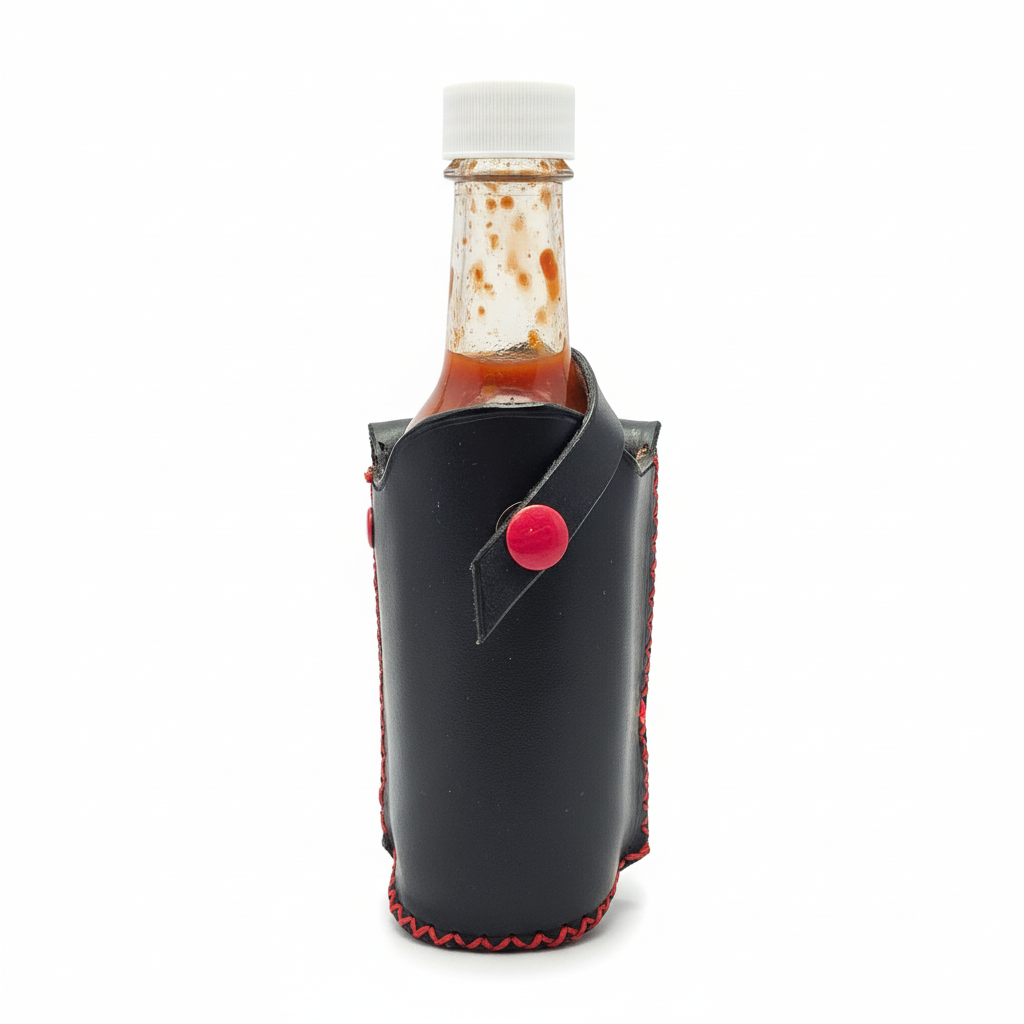 Black Leather Holster with Red Stitching - White Background