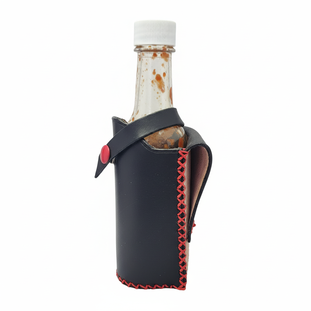 Black Leather Holster with Red Stitching - White Background