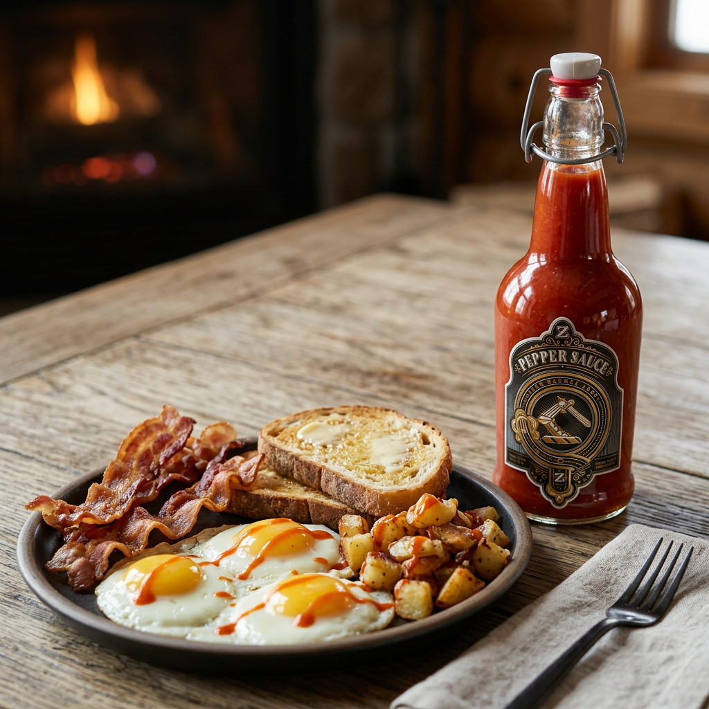 Breakfast plate with Original Red hot sauce