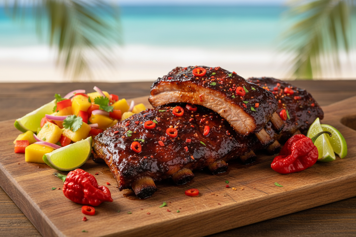 Caribbean BBQ Ribs with 7 Pot Brain Strain