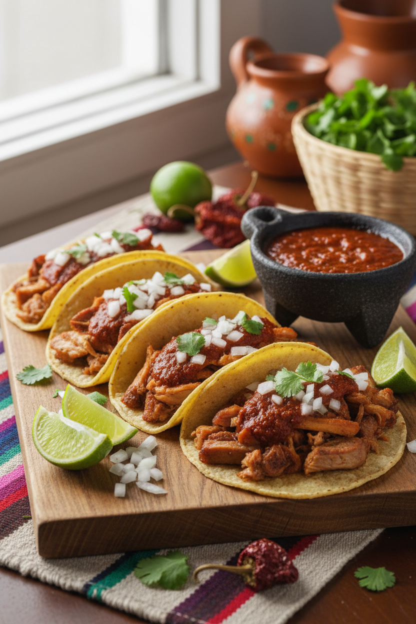 Carnitas Tacos with Cascabel Salsa