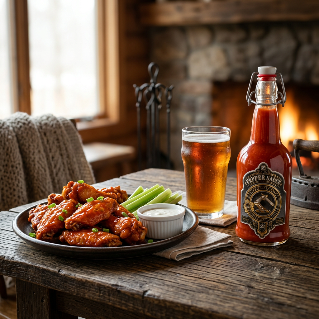 Chicken wings and beer with Original Red hot sauce