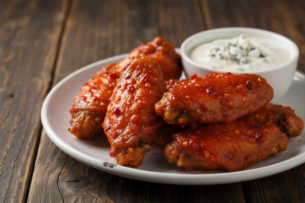 Chicken wings with reaper mash and blue cheese