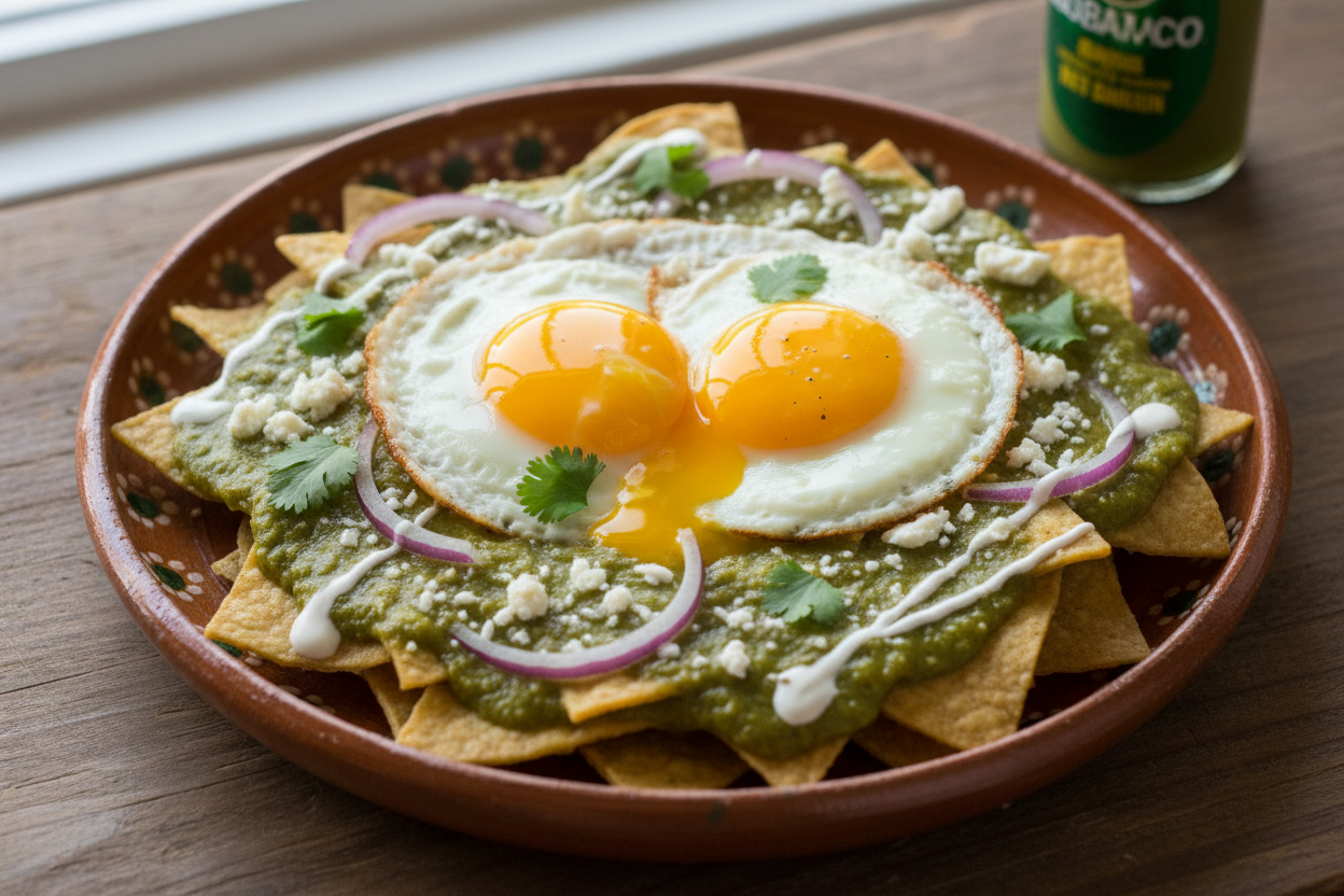 Chilaquiles Verdes with Fried Eggs