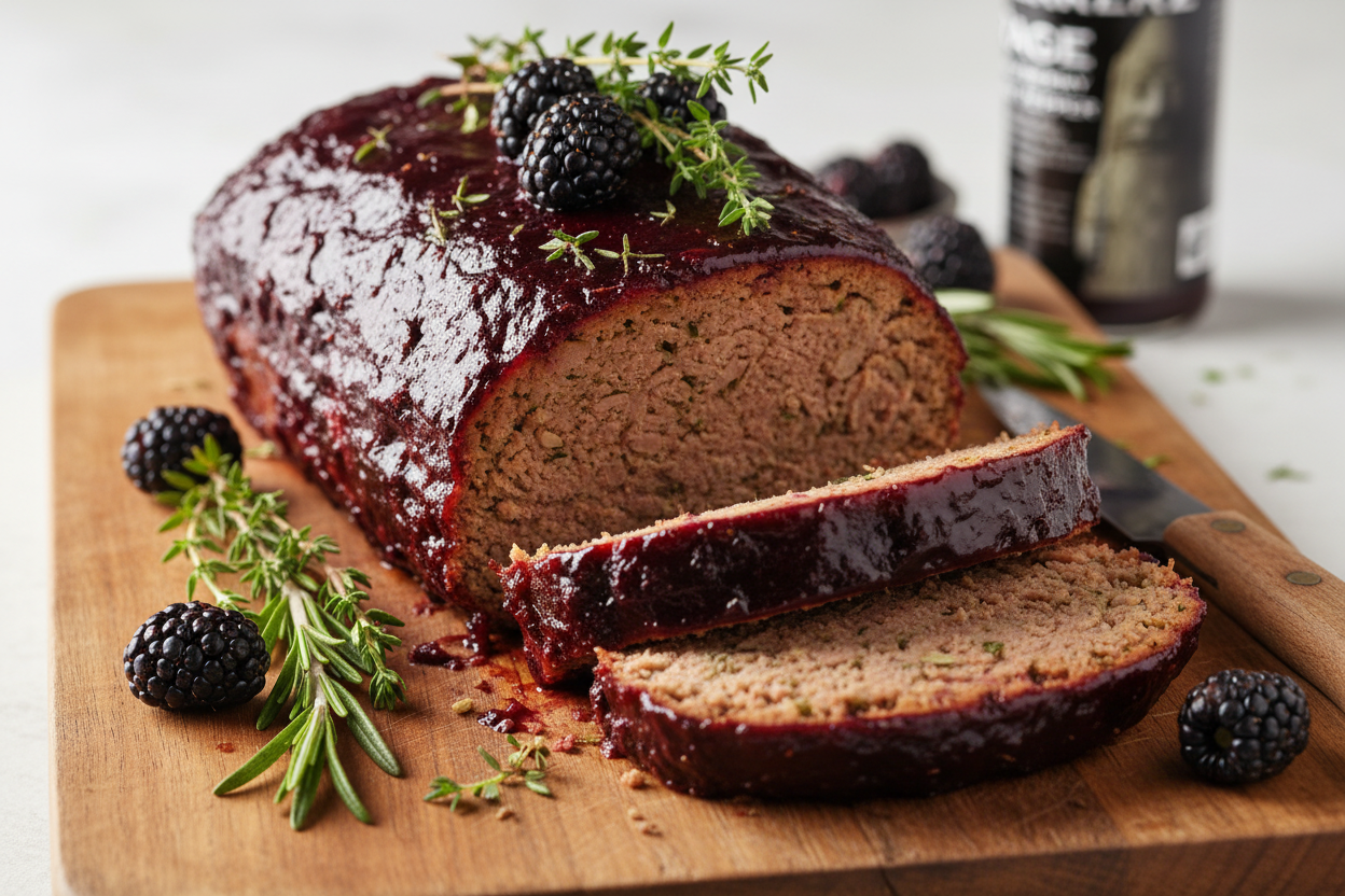Glazed meatloaf with blackberry ghost sauce