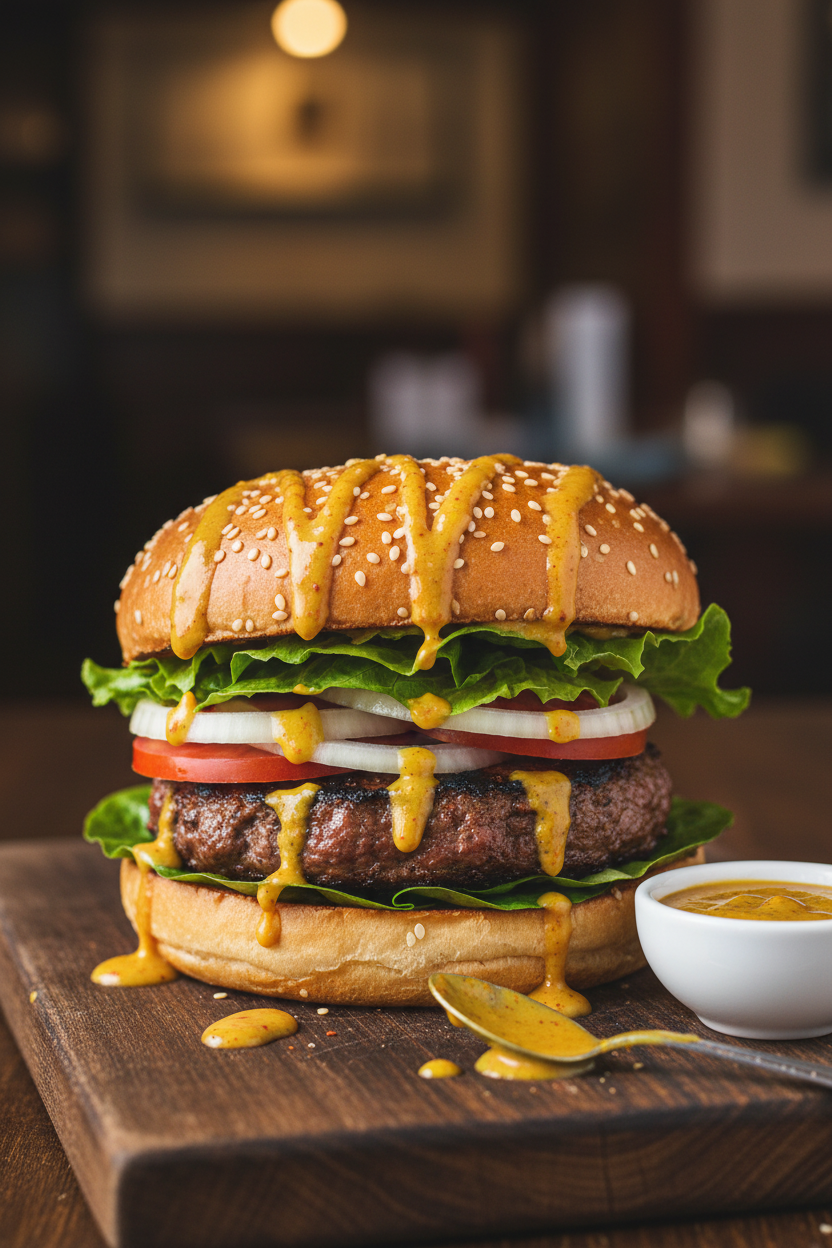 Gourmet Burger with Spicy Mustard