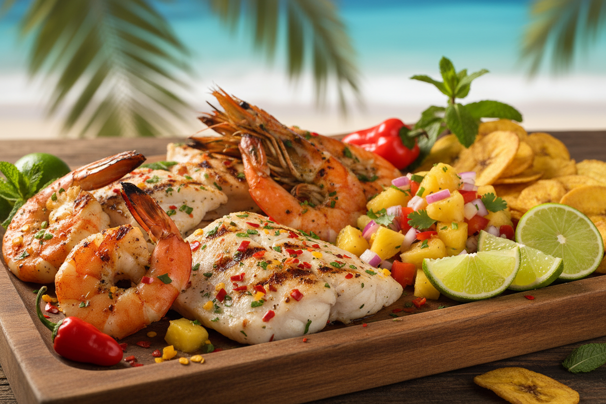 Grilled Caribbean Seafood with Scotch Bonnet