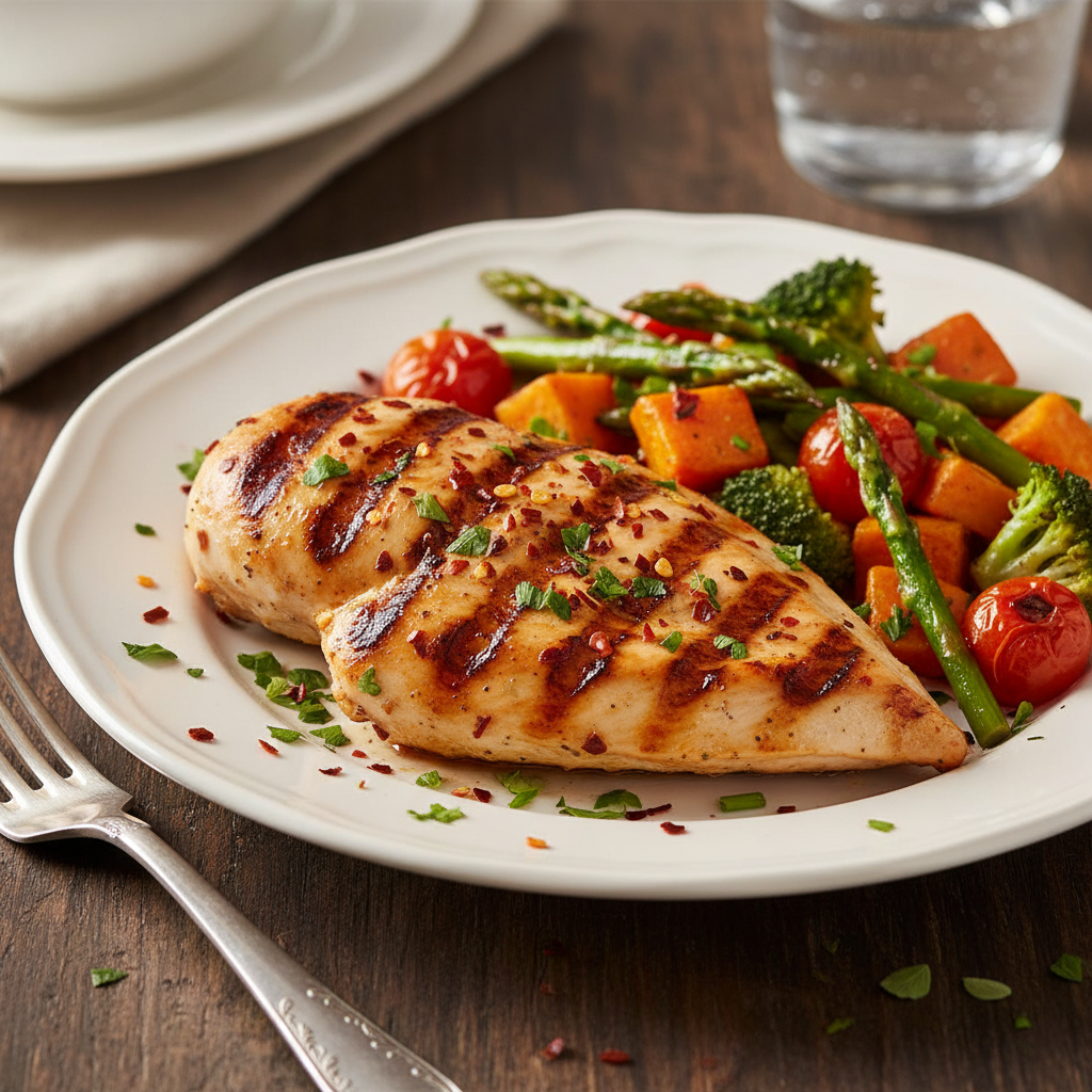 Grilled chicken with pepper flakes