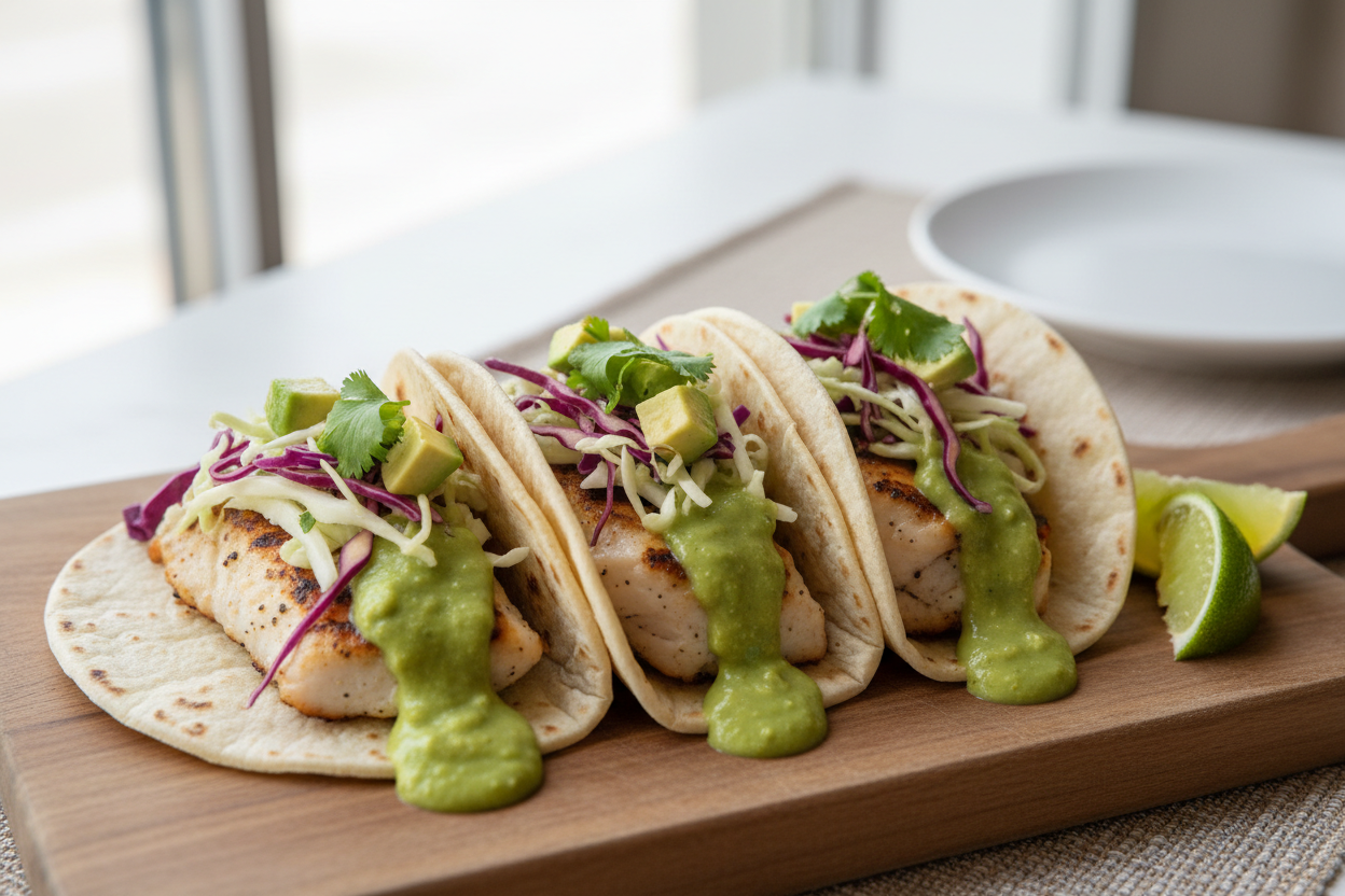 Grilled Fish Tacos with Green Sauce