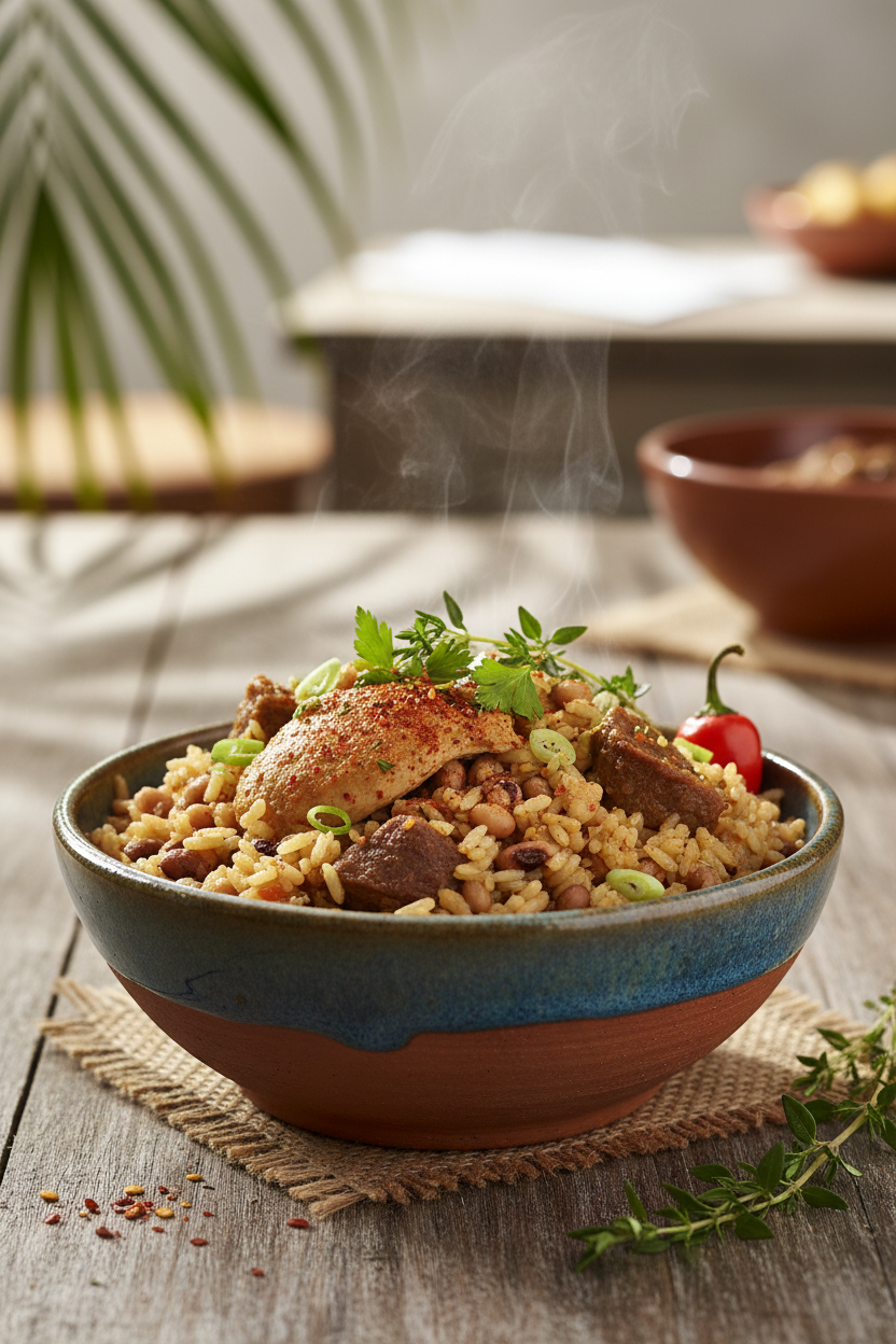 Guyanese Cook-Up Rice with Cherry Wiri Wiri