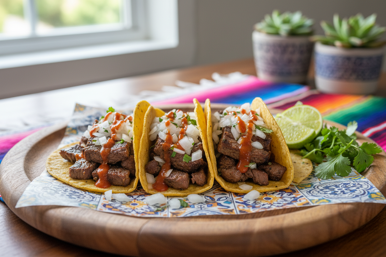 Lunch tacos with thin XXX sauce