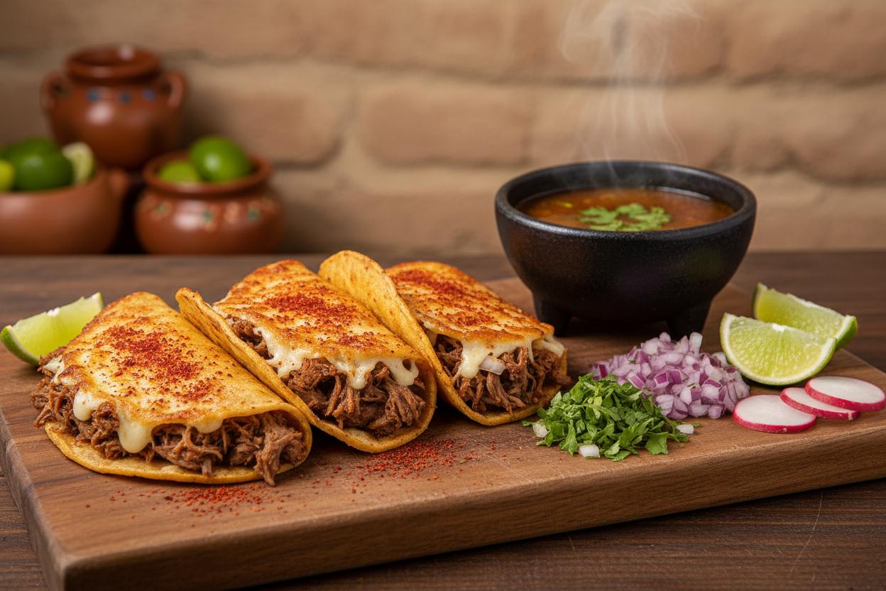 Mexican Birria Tacos with Red Guajillo