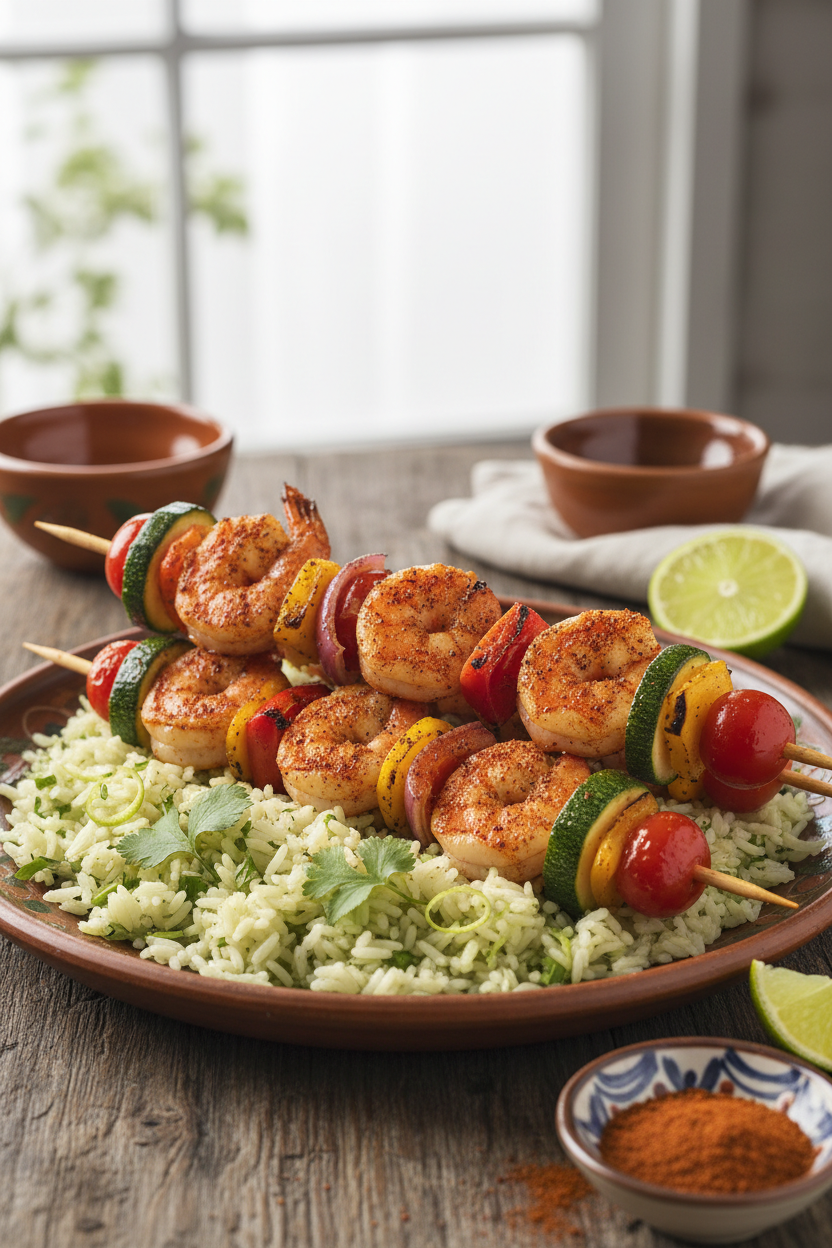 Mexican Shrimp and Vegetable Skewers with Red Guajillo