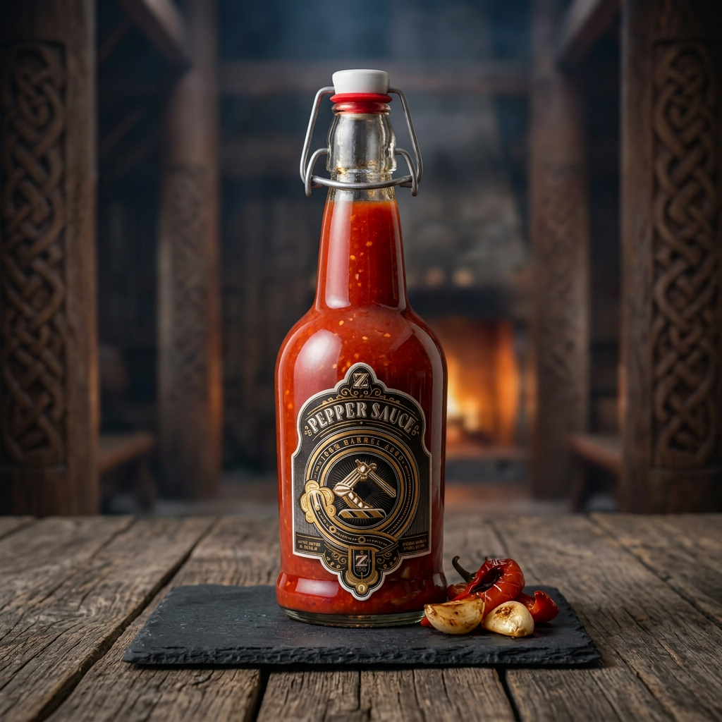 Original Red bottle in a natural rustic Viking-inspired setting