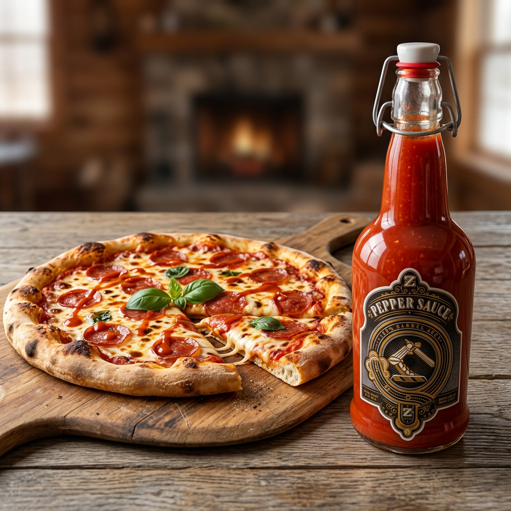 Pepperoni pizza with Original Red hot sauce