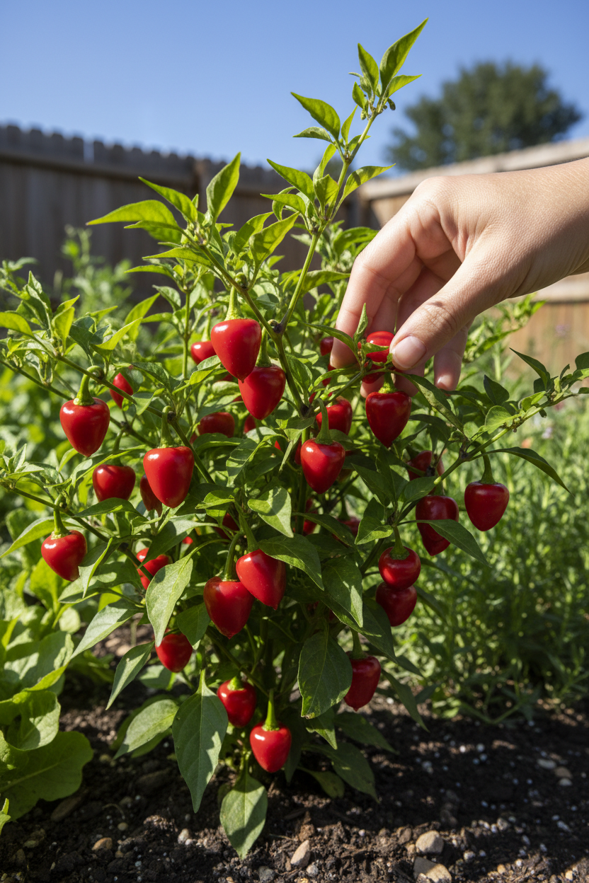Pequin Peppers Growing - Hand Picking