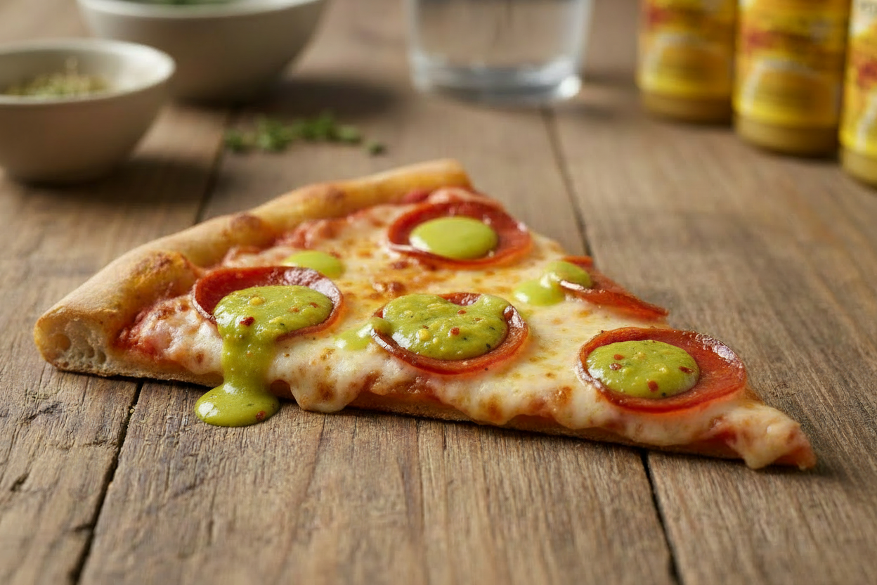 Pizza with chunky lemon ghost sauce