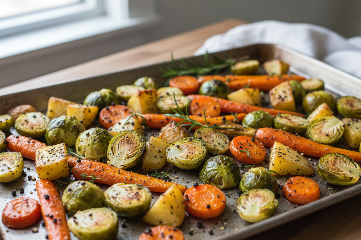 Roasted vegetables with crushed peppercorns