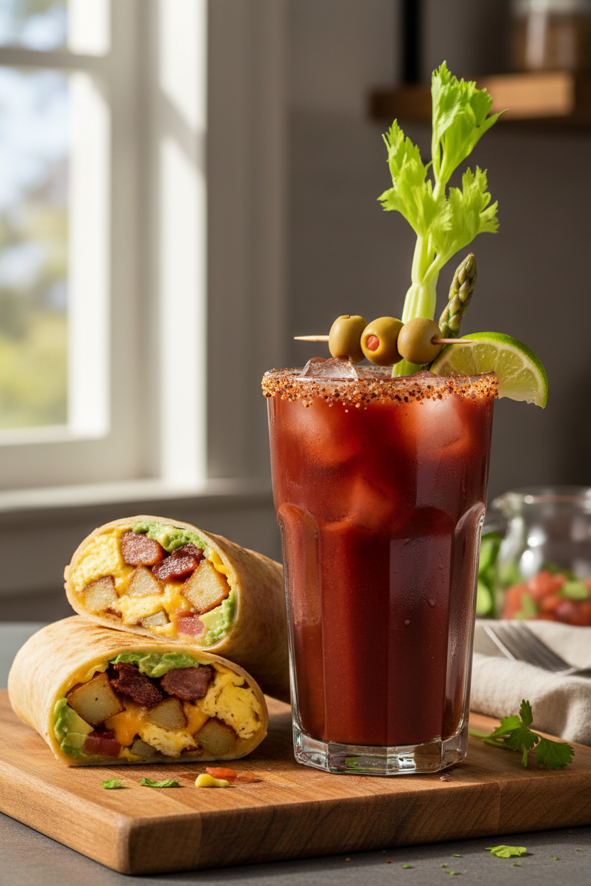 Super Thick Bloody Mary with Breakfast Burrito