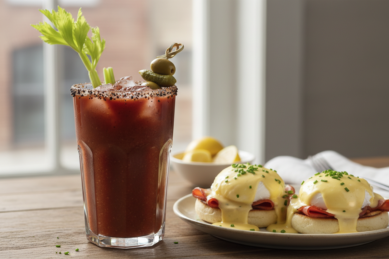 Ultra-Thick Dark Bloody Mary with Eggs Benedict